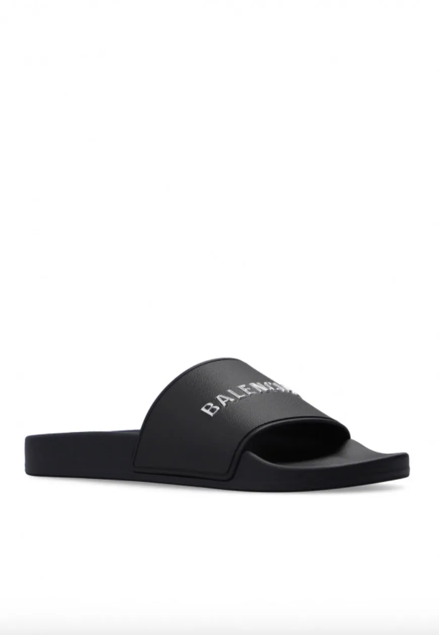 BALENCIAGA PRINTED LOGO RUBBER POOL SLIDES