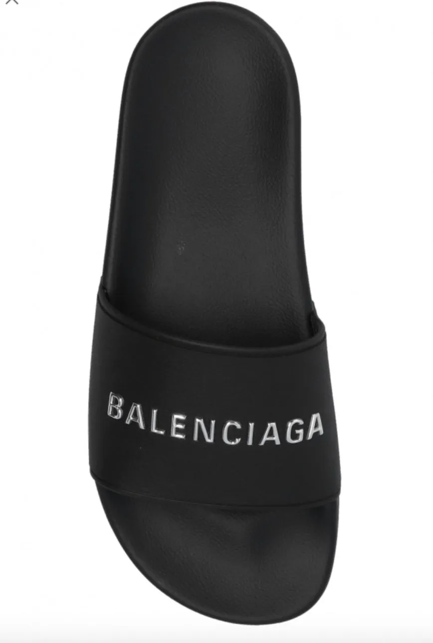 BALENCIAGA PRINTED LOGO RUBBER POOL SLIDES