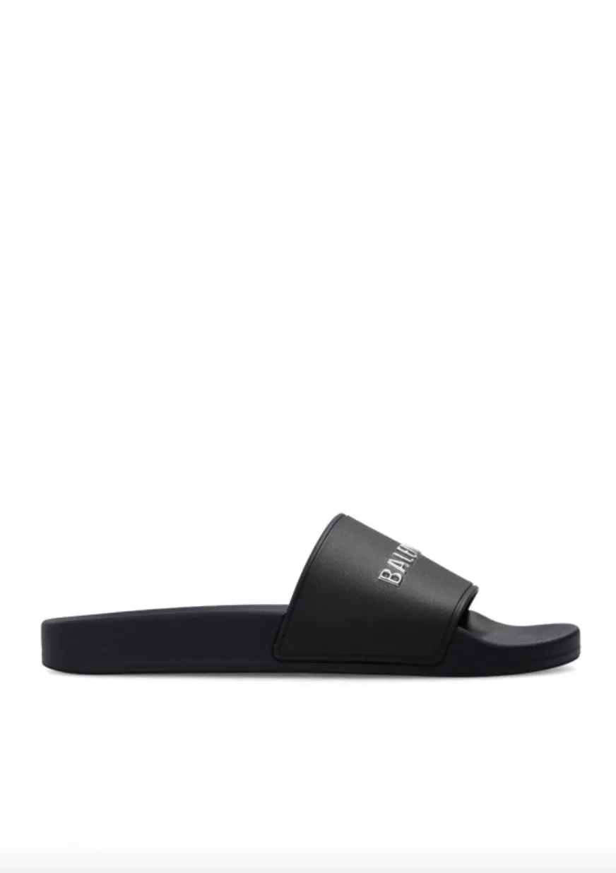 BALENCIAGA PRINTED LOGO RUBBER POOL SLIDES