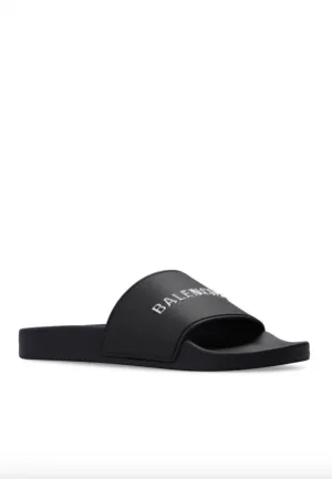 BALENCIAGA PRINTED LOGO RUBBER POOL SLIDES