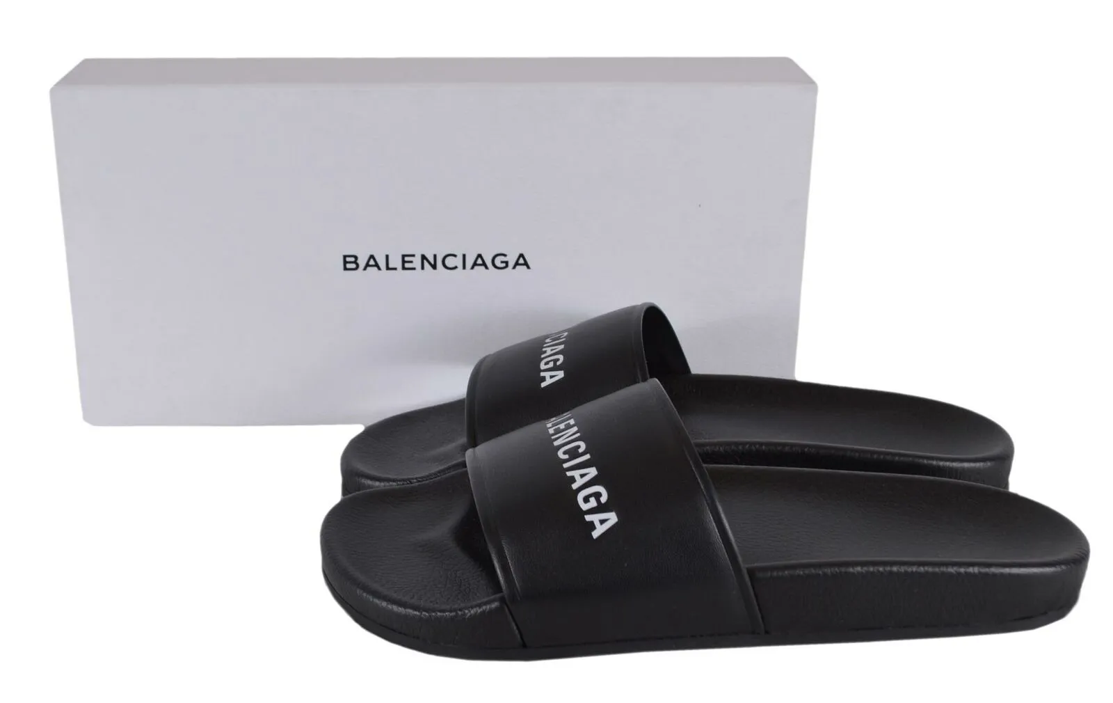 BALENCIAGA PRINTED LOGO RUBBER POOL SLIDES