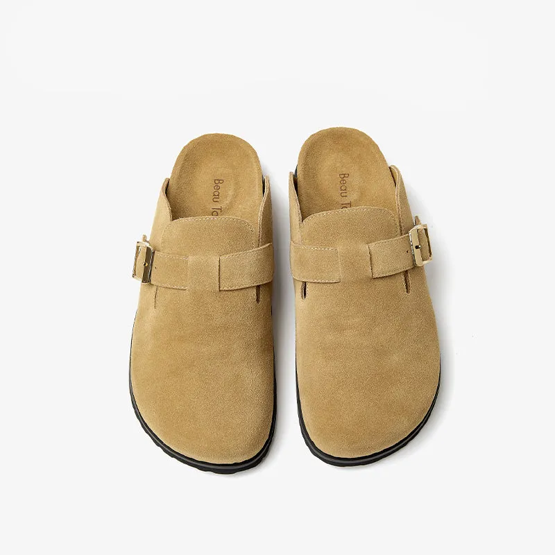 BeauToday Genuine Cow Suede Flats Leisure Slip-on Sandals for Women