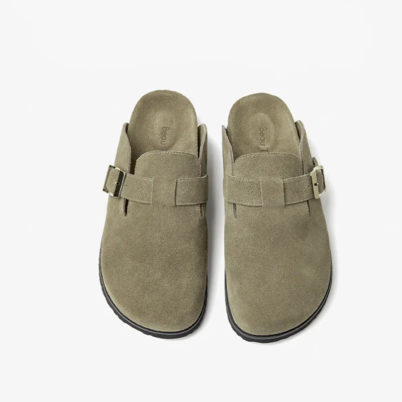 BeauToday Genuine Cow Suede Flats Leisure Slip-on Sandals for Women