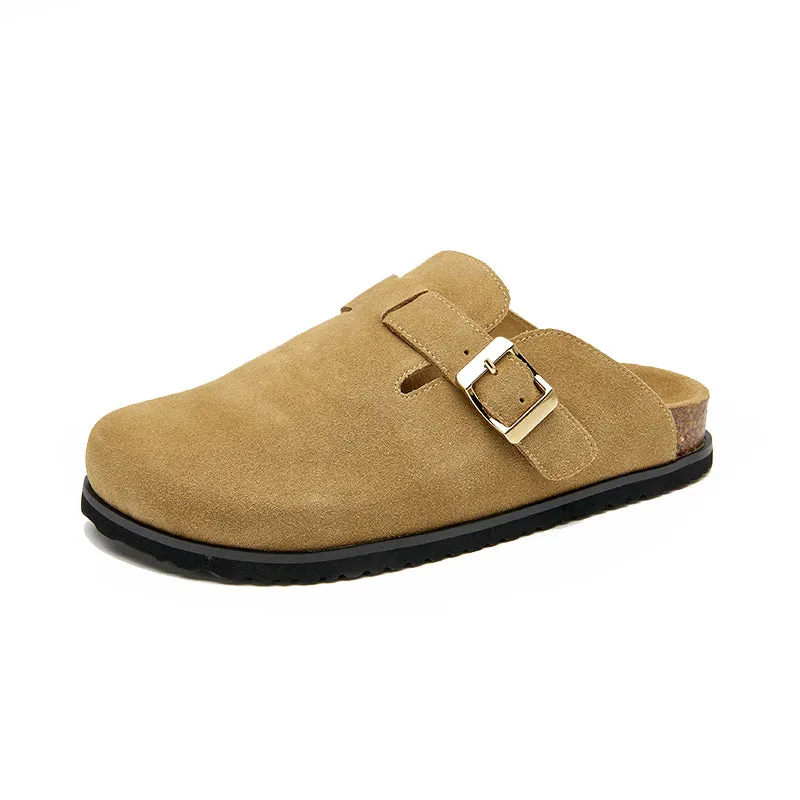 BeauToday Genuine Cow Suede Flats Leisure Slip-on Sandals for Women