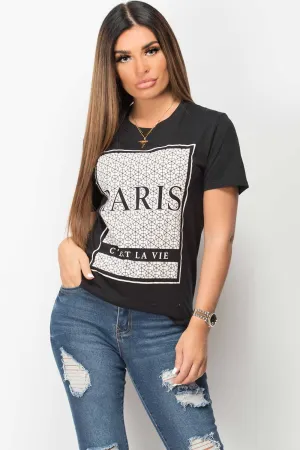 Black Paris c'est la vie Slogan T Shirt