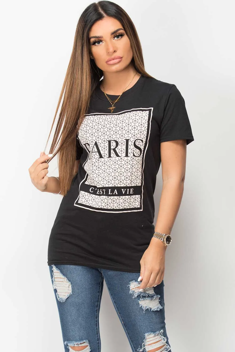 Black Paris c'est la vie Slogan T Shirt