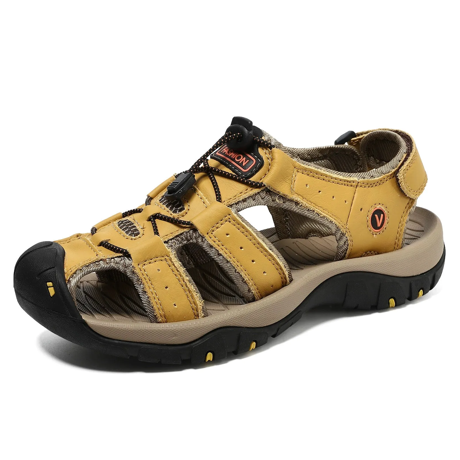 Bootara Men’s Summer Sandals Genuine Leather Beach Shoes with MD Midsole and Handcrafted Non Slip Slip Ons