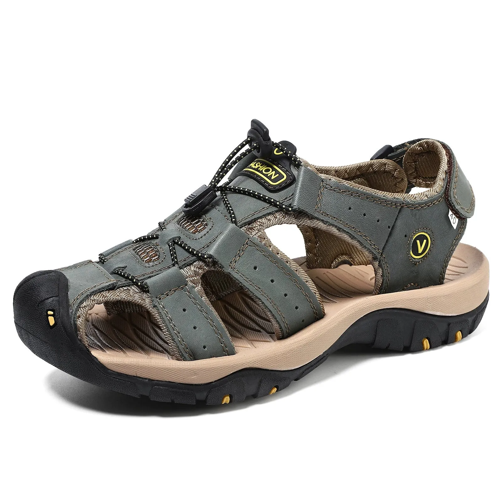 Bootara Men’s Summer Sandals Genuine Leather Beach Shoes with MD Midsole and Handcrafted Non Slip Slip Ons