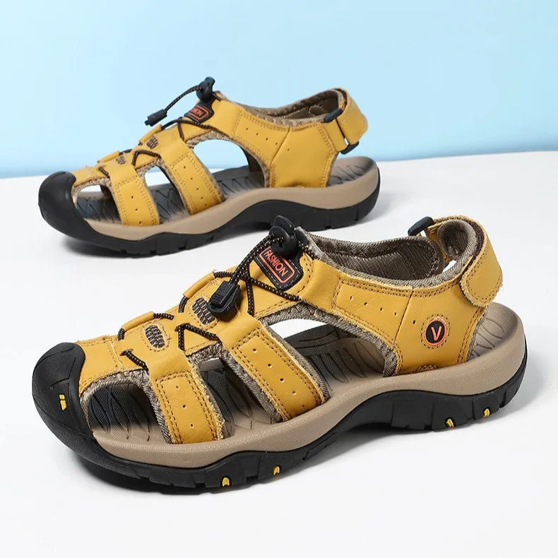 Bootara Men’s Summer Sandals Genuine Leather Beach Shoes with MD Midsole and Handcrafted Non Slip Slip Ons