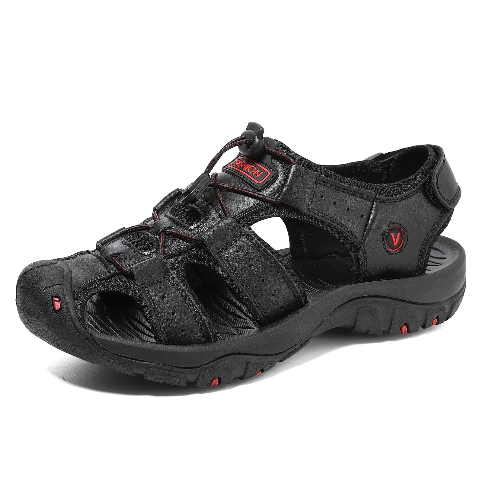 Bootara Men’s Summer Sandals Genuine Leather Beach Shoes with MD Midsole and Handcrafted Non Slip Slip Ons
