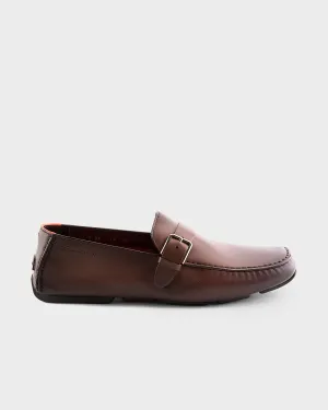 Brown Buckled Leather Monk Shoes
