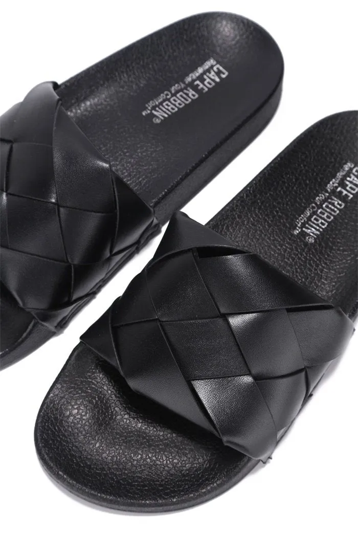 Cape Robbin Black Pool Slide Braided Flat Mules Slip On Slides Sandals