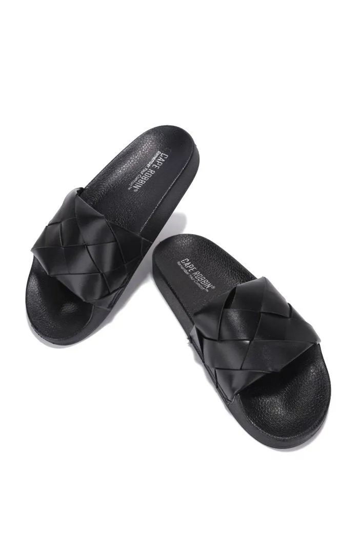 Cape Robbin Black Pool Slide Braided Flat Mules Slip On Slides Sandals