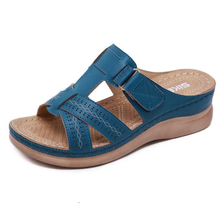 Chicvane Hollow Out Slides Shoes  Criss Cross Wedge Sandals