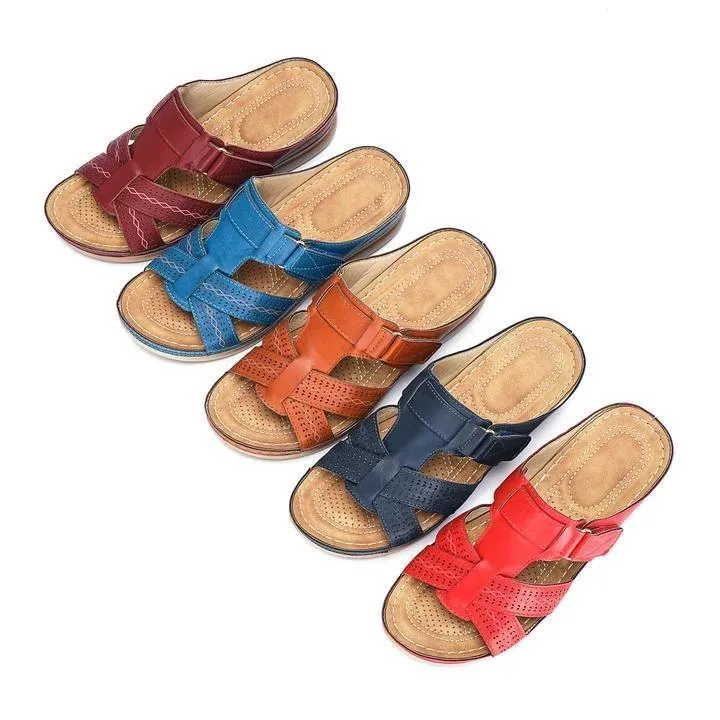 Chicvane Hollow Out Slides Shoes  Criss Cross Wedge Sandals
