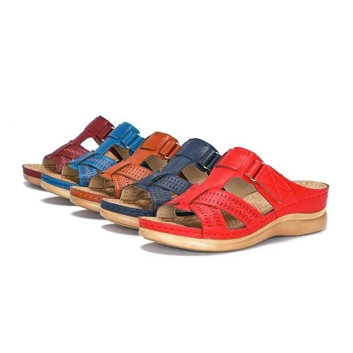Chicvane Hollow Out Slides Shoes  Criss Cross Wedge Sandals