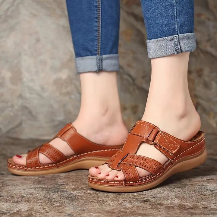 Chicvane Hollow Out Slides Shoes  Criss Cross Wedge Sandals