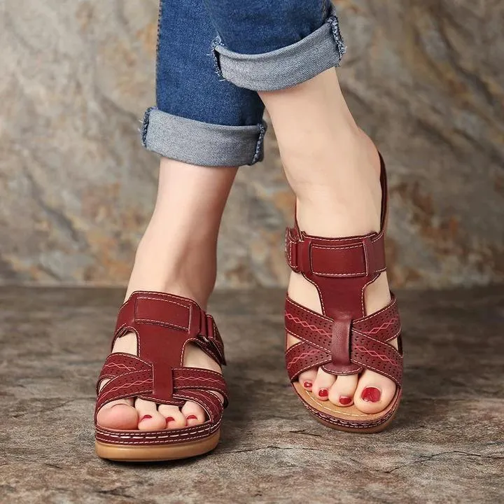 Chicvane Hollow Out Slides Shoes  Criss Cross Wedge Sandals
