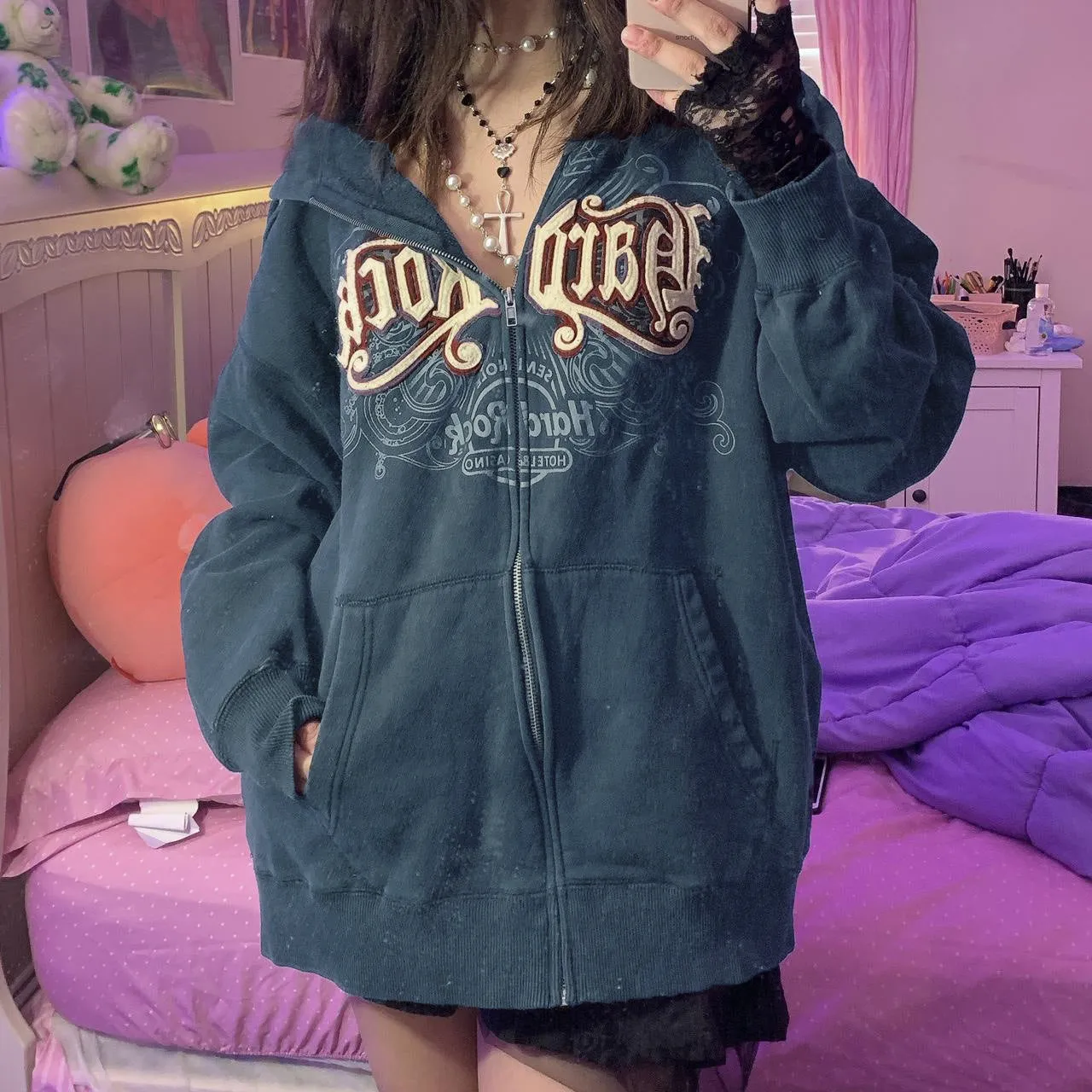 christmas outfit Sonicelife Hard Rock Graphic Zip Up Hoodie