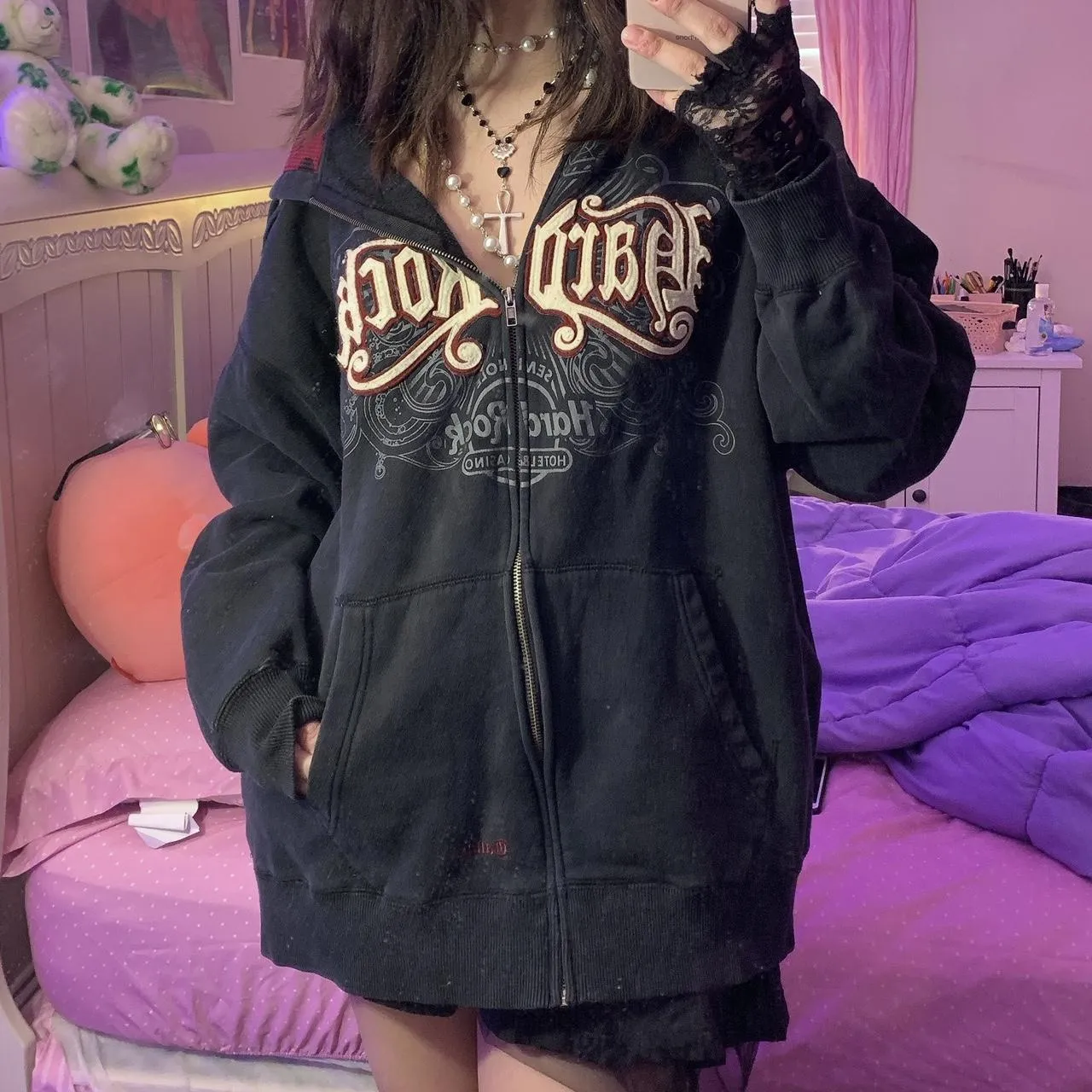 christmas outfit Sonicelife Hard Rock Graphic Zip Up Hoodie