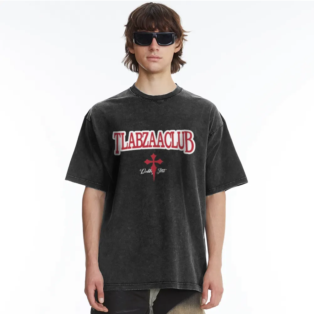 Classic Letter Print Acid Washed T-shirt