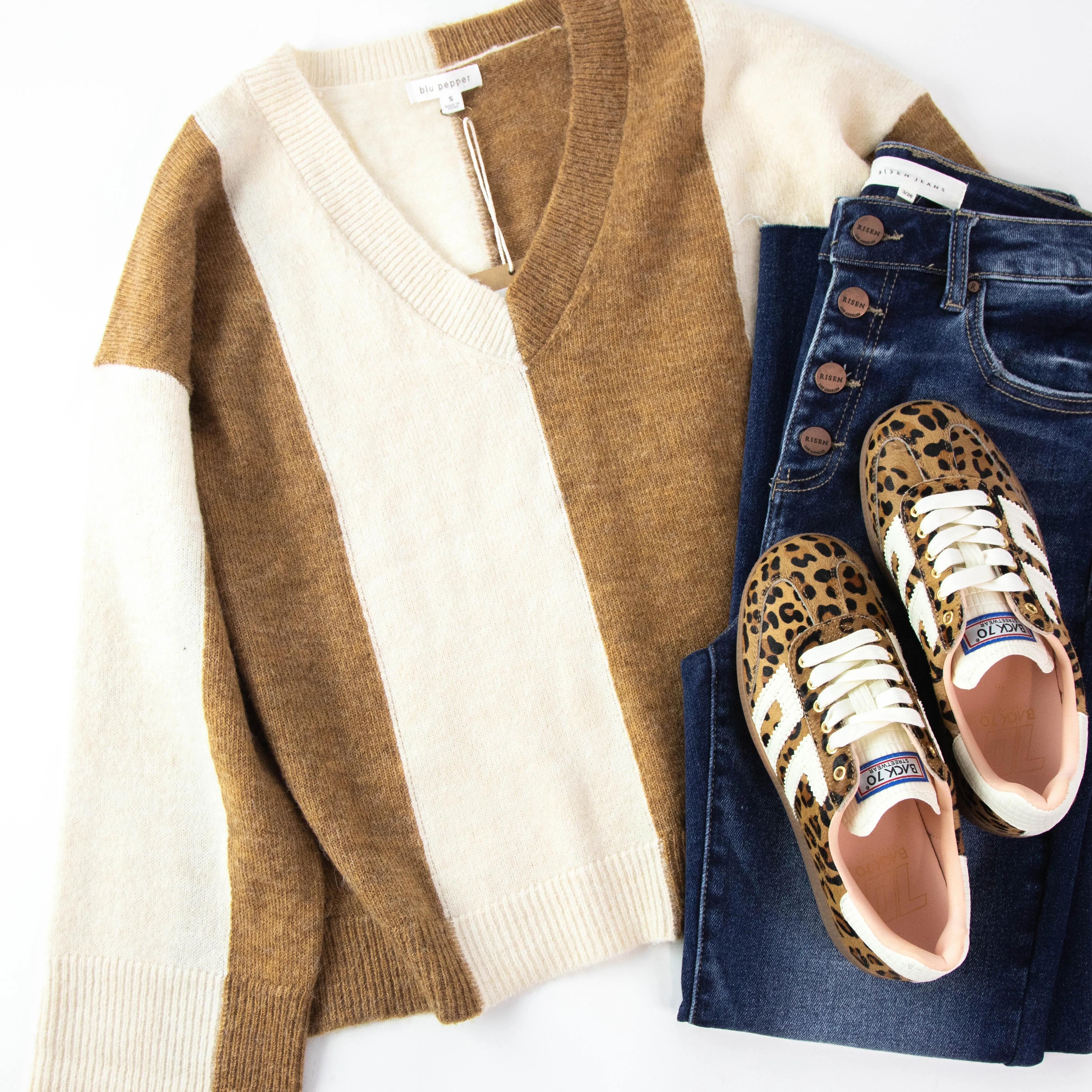 Cloud Vintage Style Sneaker, Leopard Camel White | Back 70