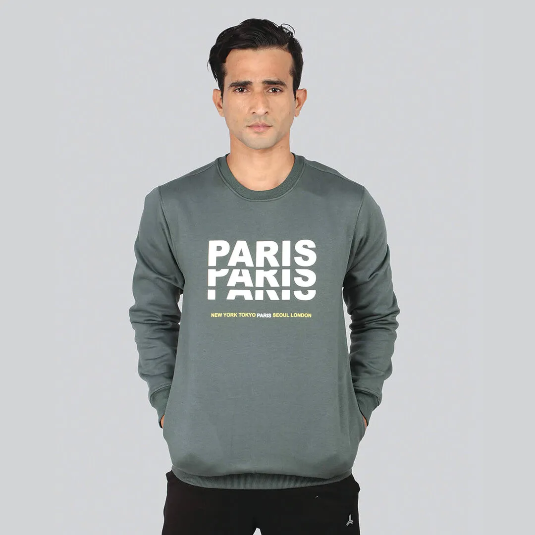 Crew Neck Graphic Print SweatShirt - Kelp Green
