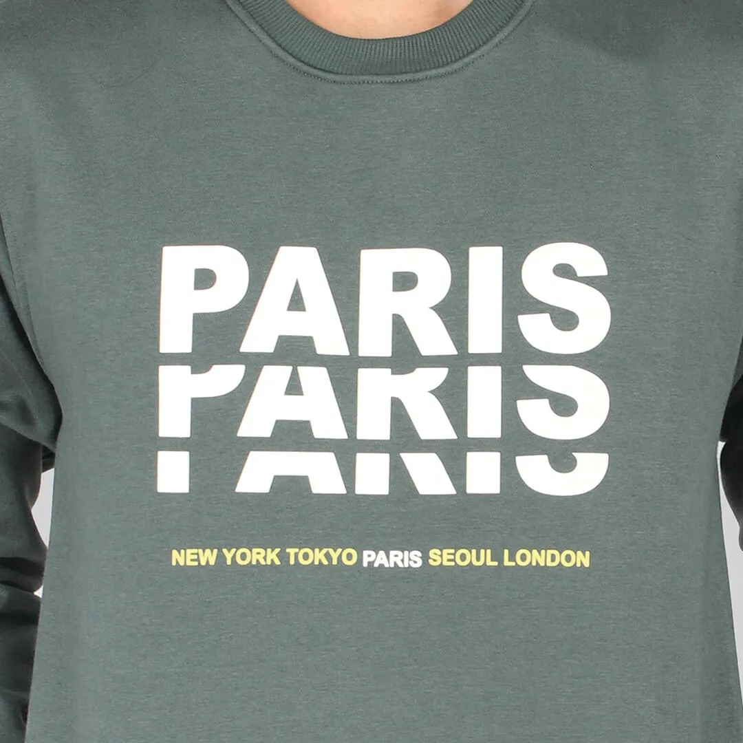 Crew Neck Graphic Print SweatShirt - Kelp Green