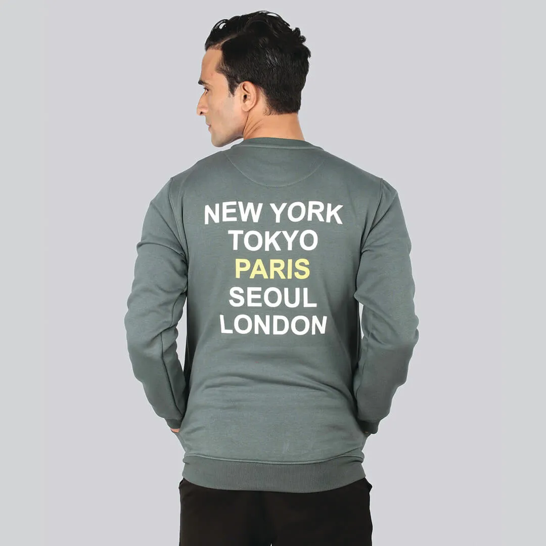 Crew Neck Graphic Print SweatShirt - Kelp Green