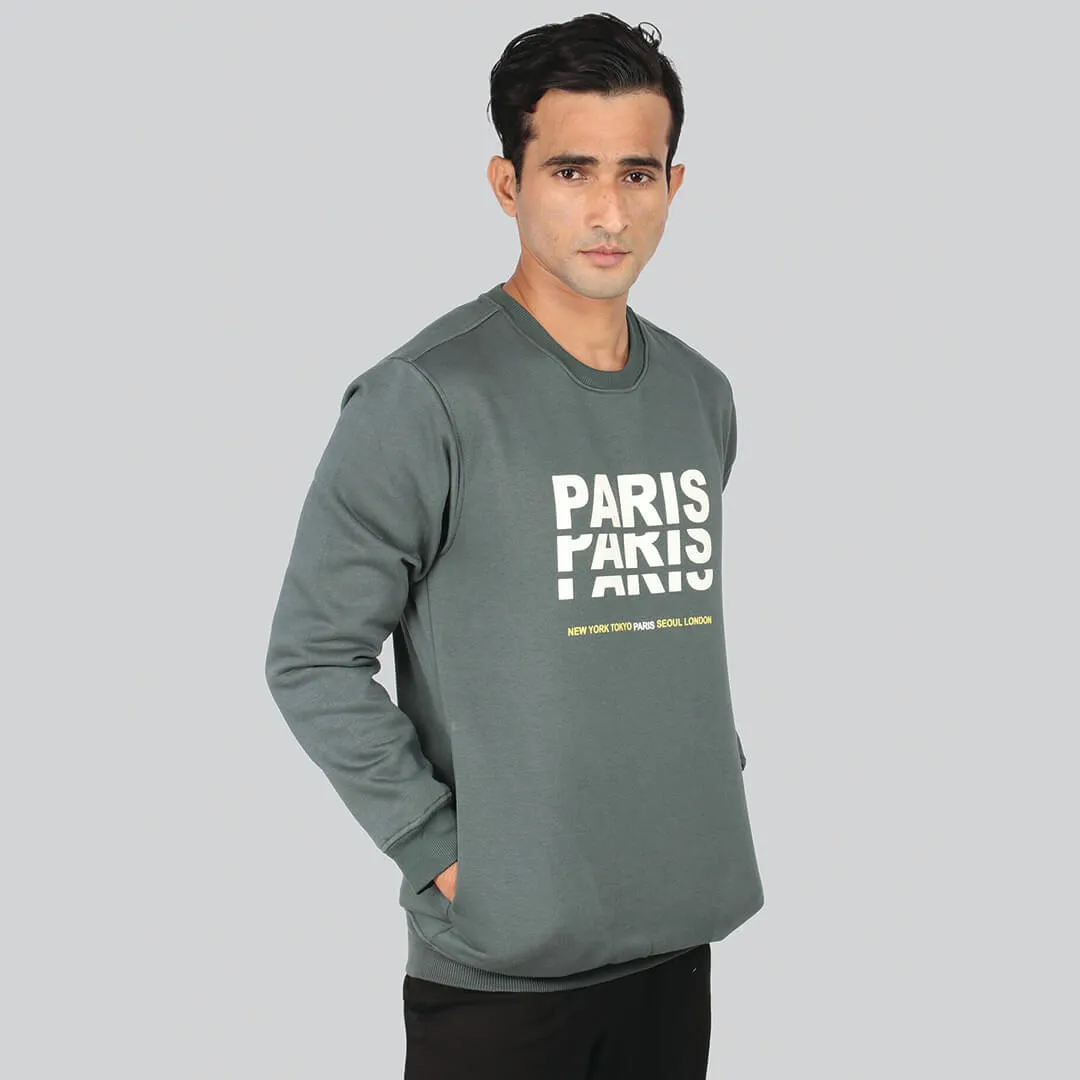 Crew Neck Graphic Print SweatShirt - Kelp Green