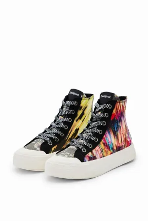 Desigual Crush Digital Print Multicoloured Patchwork High Top Sneakers 23WSKA16