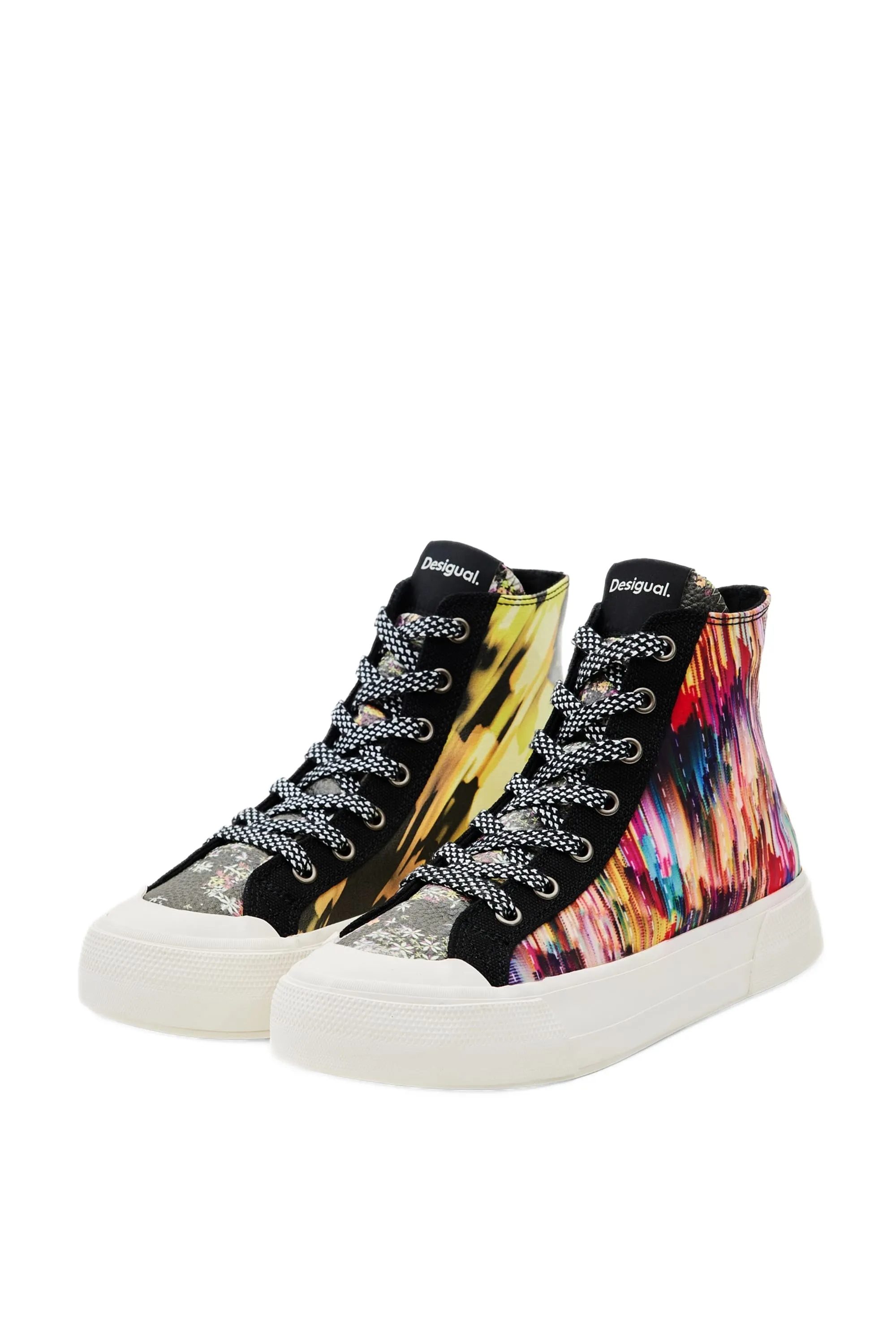 Desigual Crush Digital Print Multicoloured Patchwork High Top Sneakers 23WSKA16