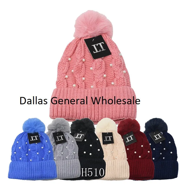 Ladies Pearl Thermal Fur Lining Beanies Hats Wholesale