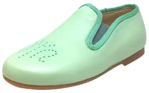 Luccini Girl's Mint Aqua Leather Perforated Detail Slip On Loafer Flats
