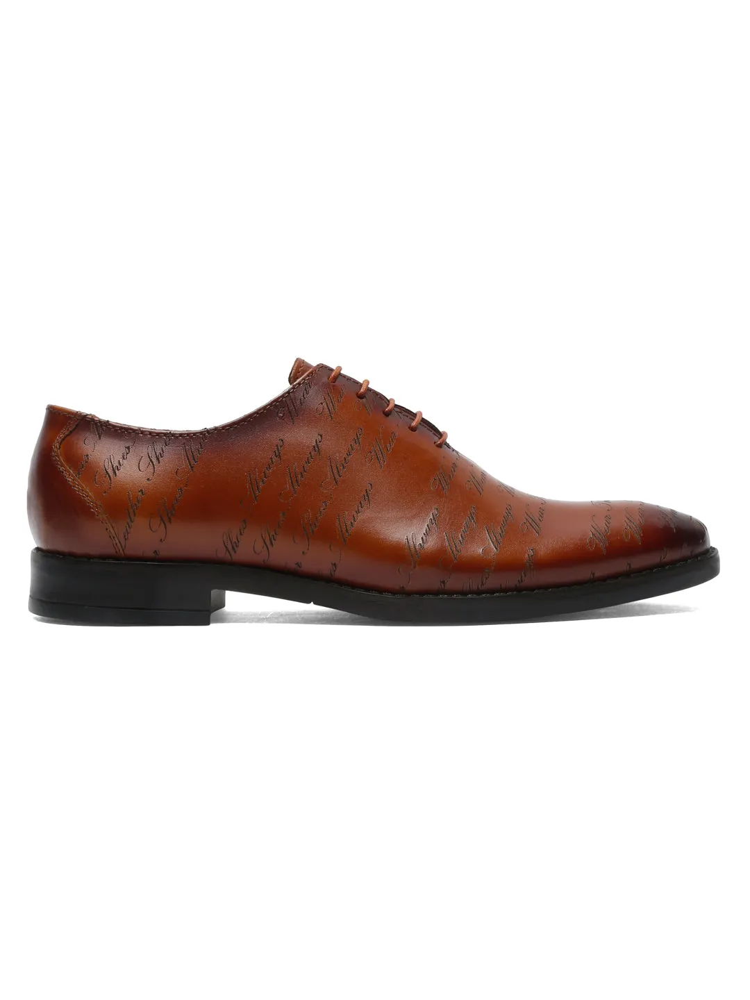 Men Brown Printed Leather Formal Oxford Shoes