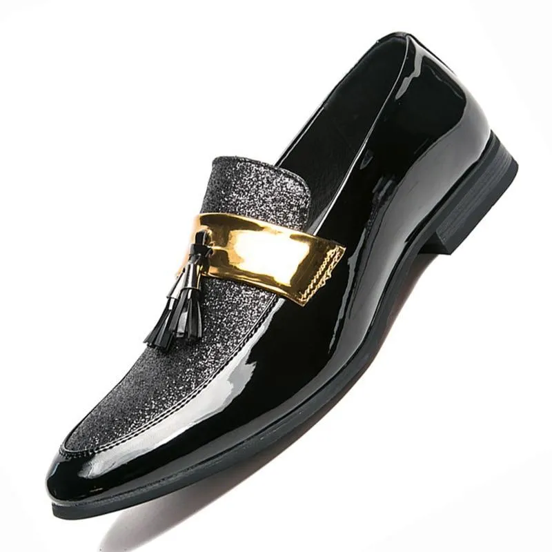 Men's  Business Italy Gold Silver Shiny Dress Shoes