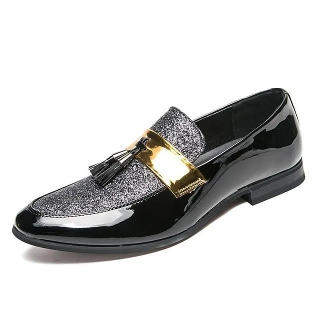 Men's  Business Italy Gold Silver Shiny Dress Shoes