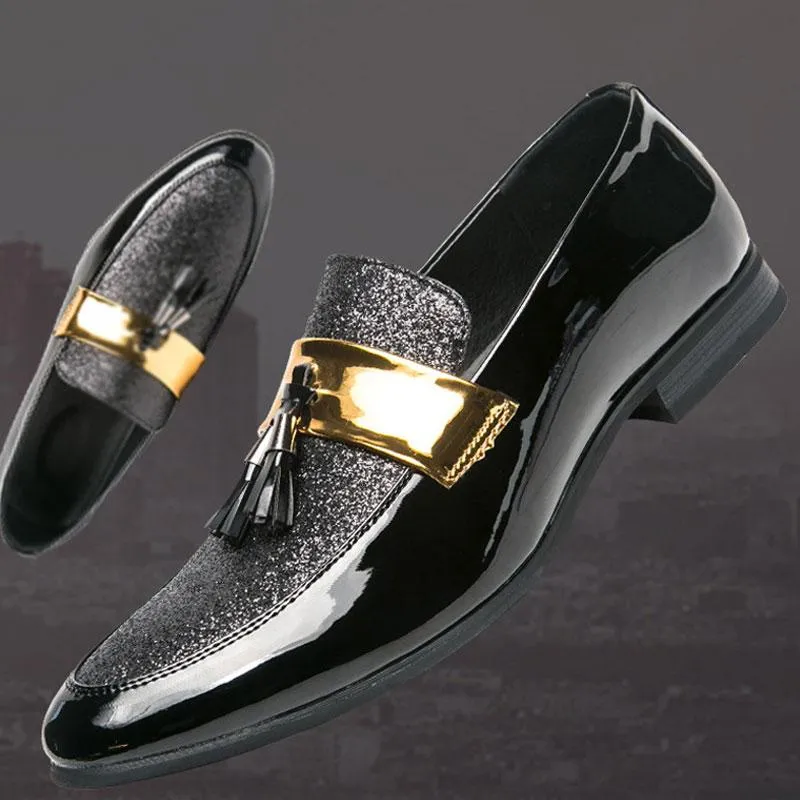 Men's  Business Italy Gold Silver Shiny Dress Shoes