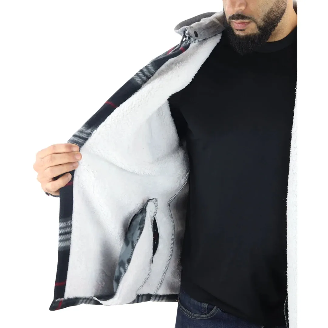 Men's Fleece Lined Lumberjack Hooded Check Winter Shirt