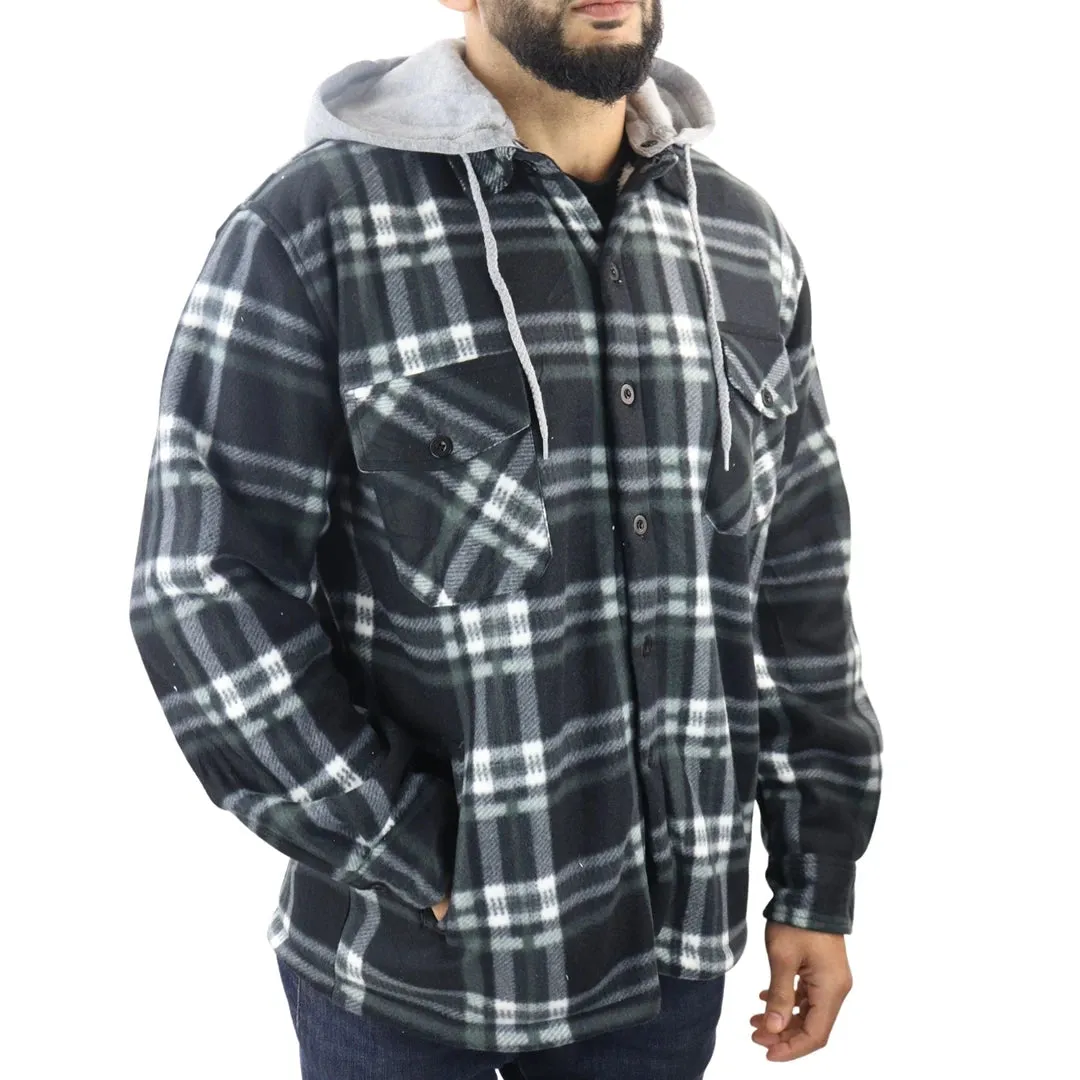 Men's Fleece Lined Lumberjack Hooded Check Winter Shirt