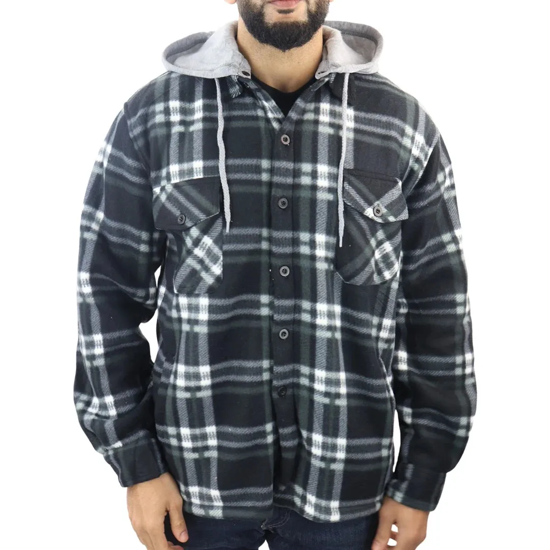 Men's Fleece Lined Lumberjack Hooded Check Winter Shirt
