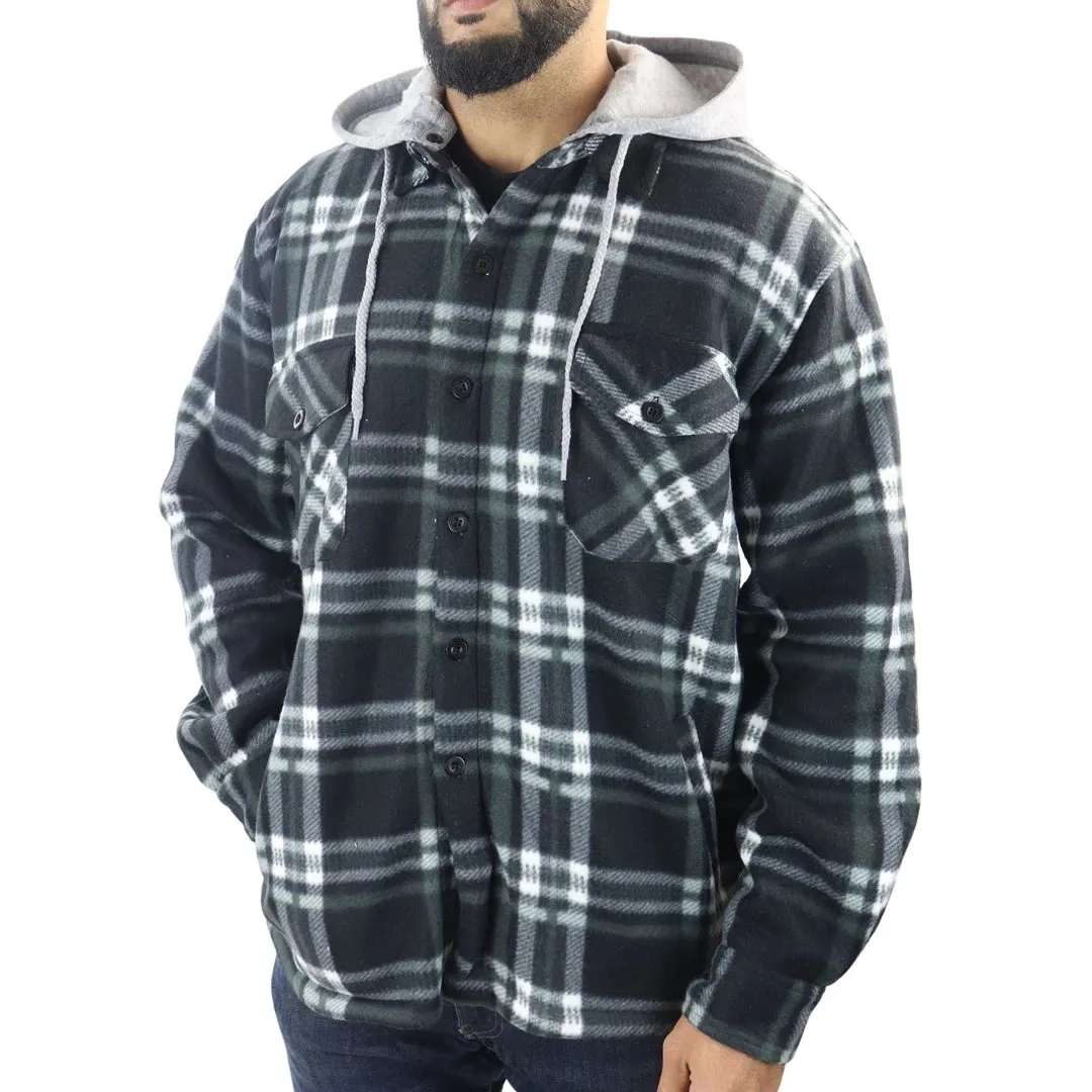 Men's Fleece Lined Lumberjack Hooded Check Winter Shirt