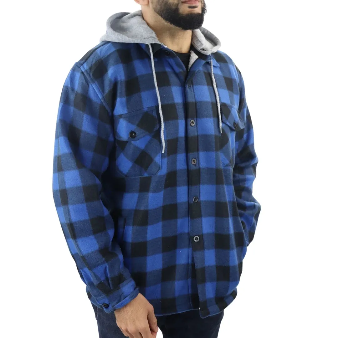 Men's Fleece Lined Lumberjack Hooded Check Winter Shirt