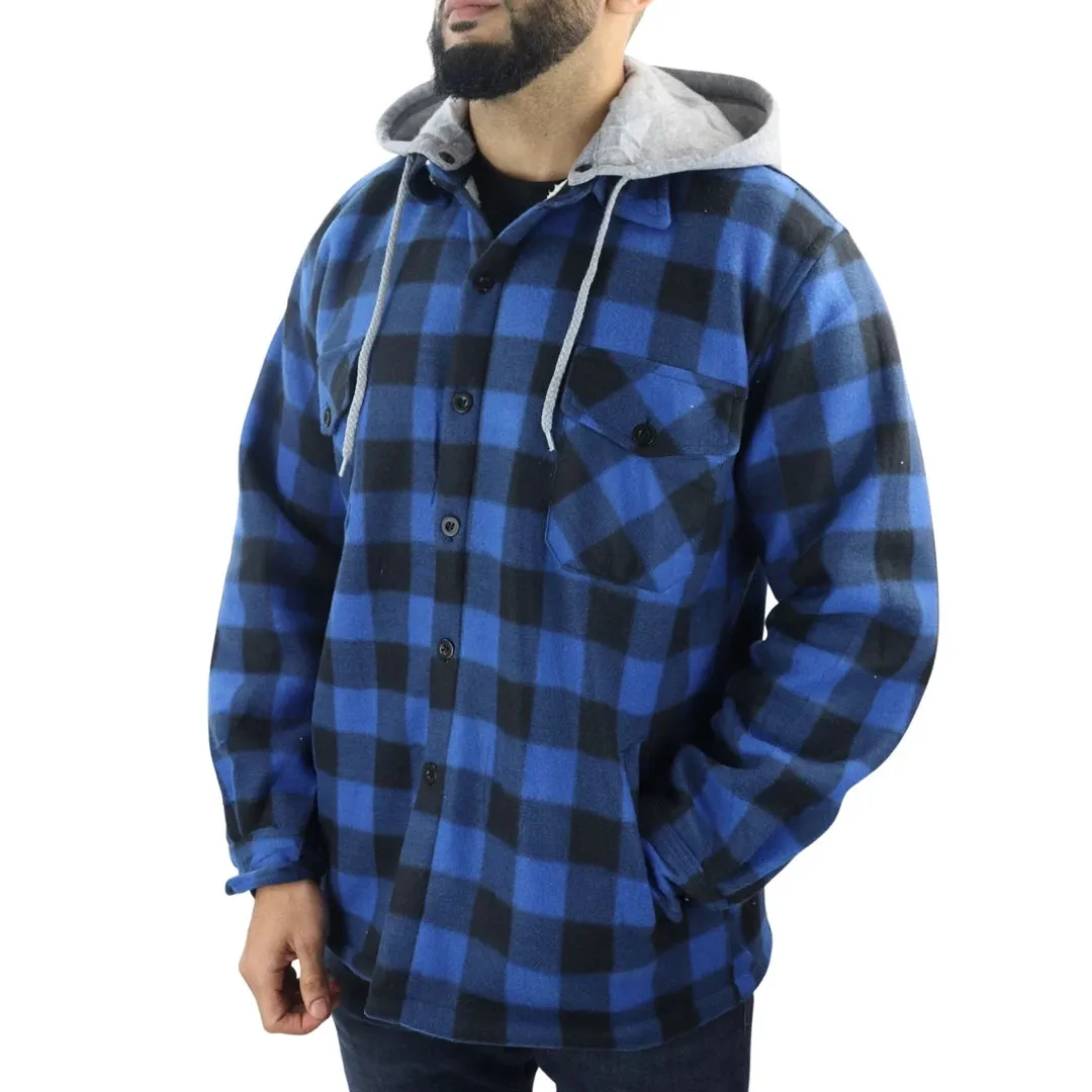 Men's Fleece Lined Lumberjack Hooded Check Winter Shirt