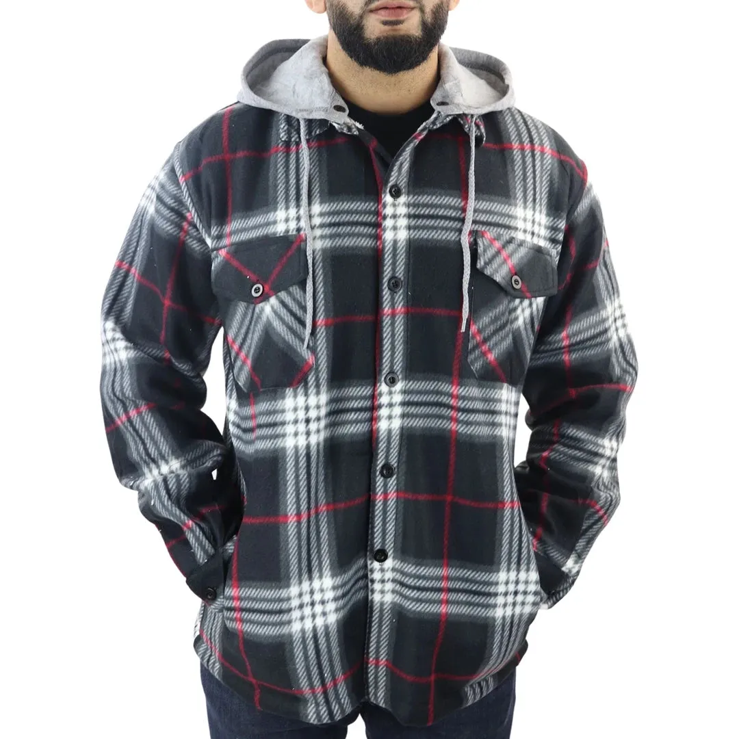 Men's Fleece Lined Lumberjack Hooded Check Winter Shirt