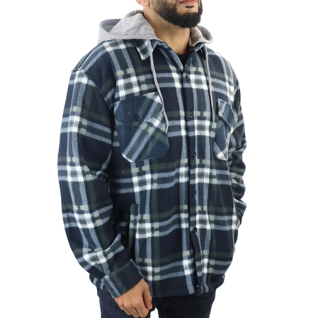 Men's Fleece Lined Lumberjack Hooded Check Winter Shirt
