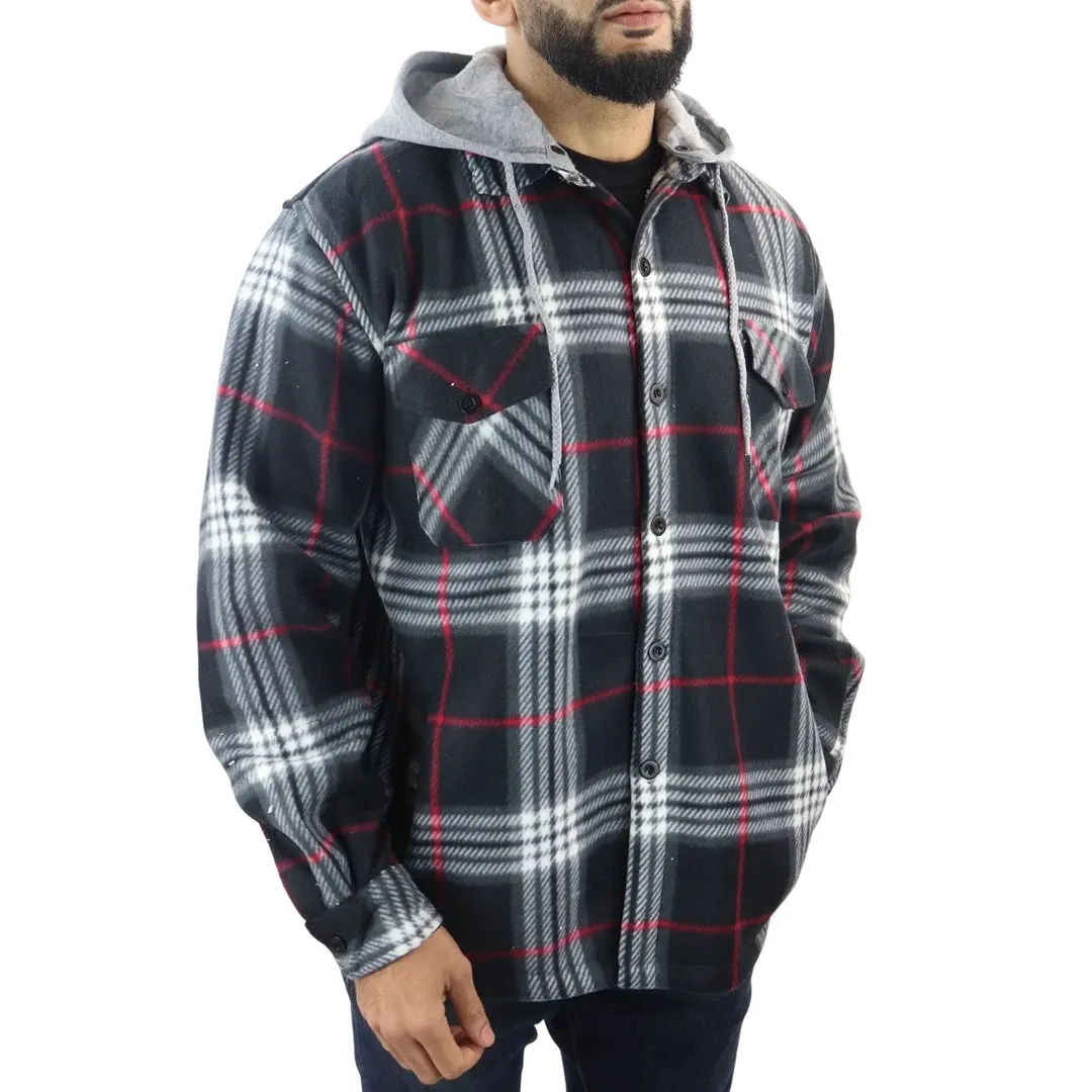 Men's Fleece Lined Lumberjack Hooded Check Winter Shirt