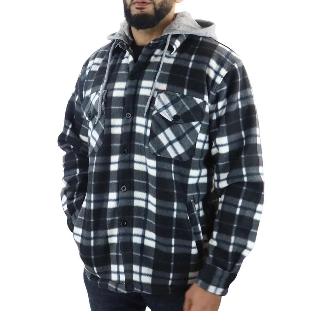 Men's Fleece Lined Lumberjack Hooded Check Winter Shirt