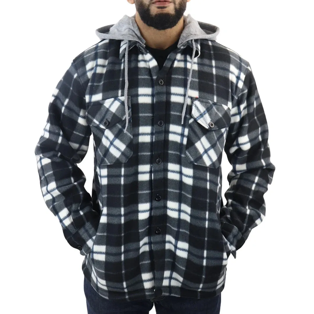 Men's Fleece Lined Lumberjack Hooded Check Winter Shirt