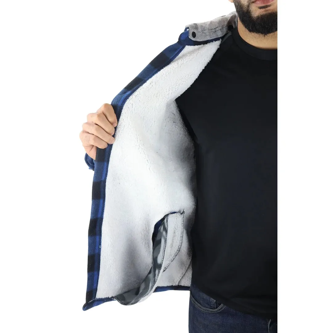 Men's Fleece Lined Lumberjack Hooded Check Winter Shirt